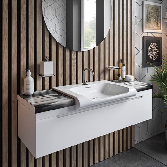 Kerasan Inka Project Тумба подвесная 120см, с раковиной, цвет: белый глянцевый