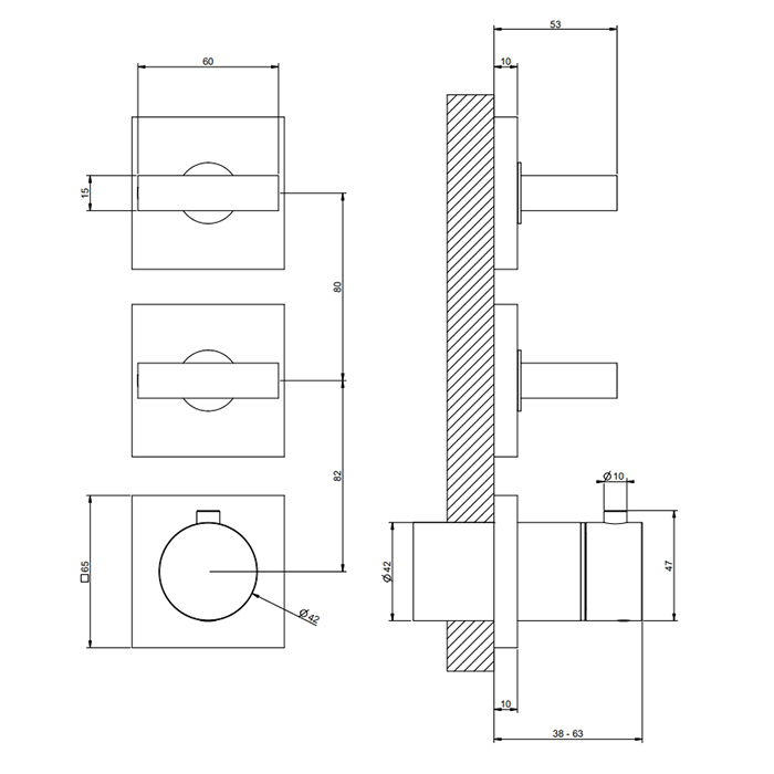 Gessi INVERSO BATH&SHOWER Смеситель для душа, встраиваемый, на 2 выхода, цвет: Black Metal Br. PVD