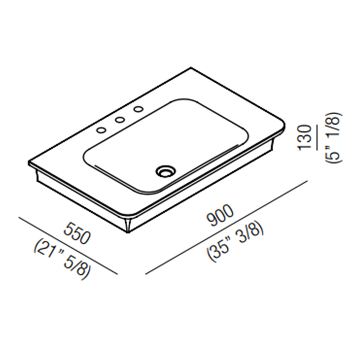 Agape Novecento XL Раковина 90x55x13 см, 3 отв., цвет: матовый белый