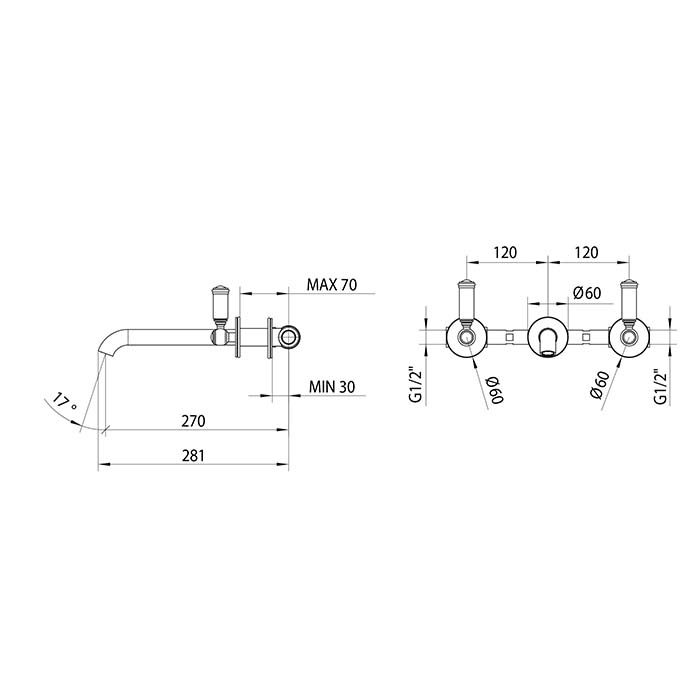 Bossini Liberty Смеситель для раковины на 3 отверстия встраиваемый без заглушки, цвет: золото