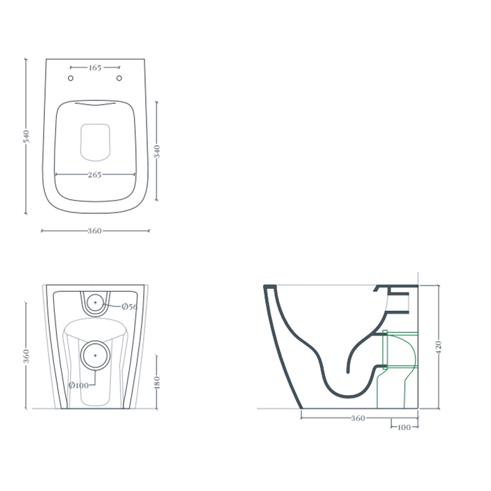 Artceram A16 Унитаз напольный 36х52 см, турбо смыв the.reel, saniglaze, цвет: черный матовый