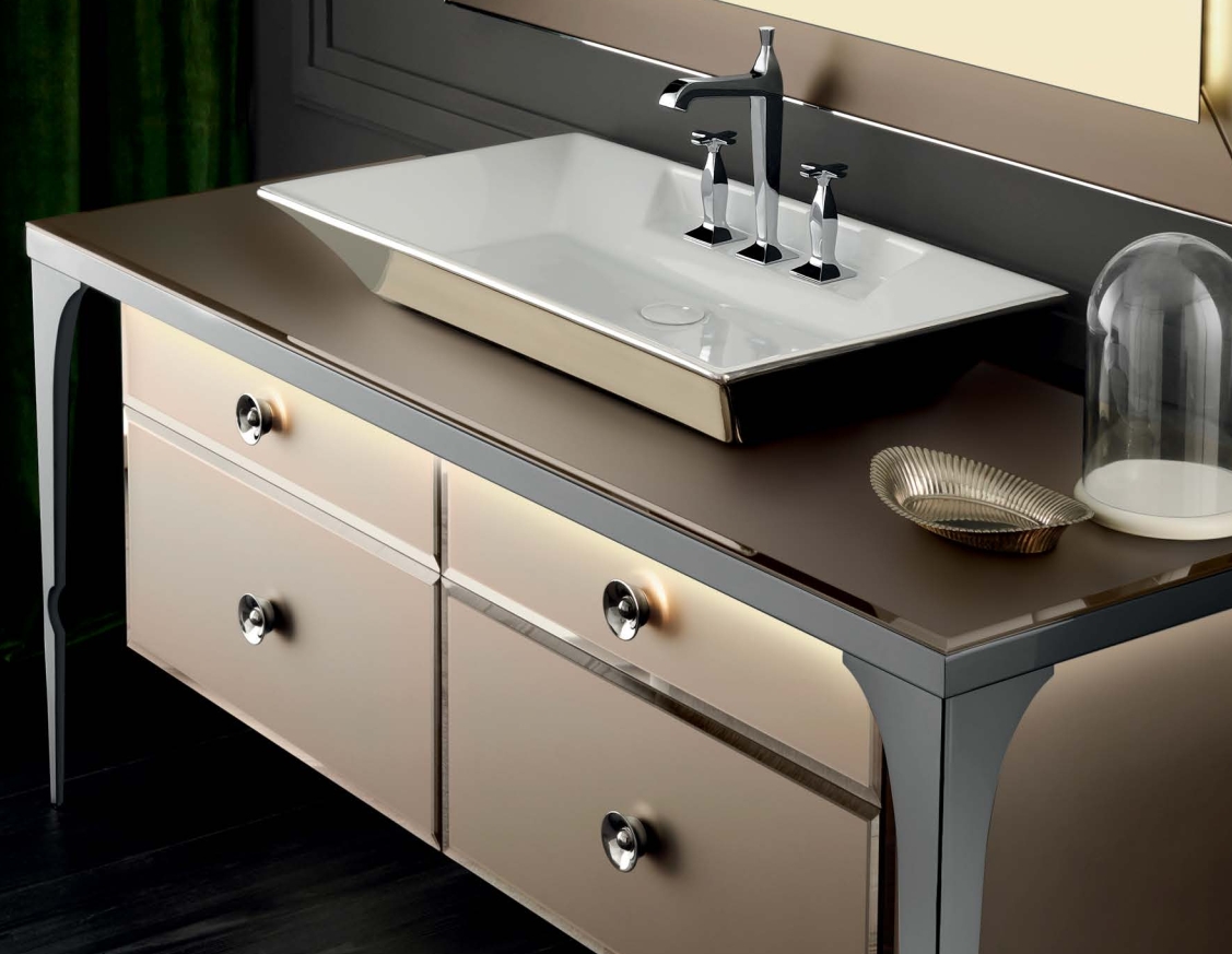 VITAGE milldue edition MAJESTIC 07 Комплект мебели 154х60хh78см., напольная, раковина, зеркало, отделка: стекло Bronzo acidato/black crom