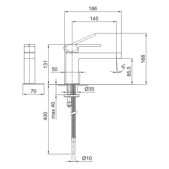 Fantini AR/38 Смеситель для раковины, 1 отверстие, удлиненный излив, цвет: хром