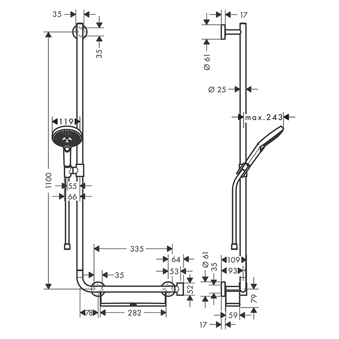 Hansgrohe Raindance Select S 120 EcoSm/U'Comf Душевой гарнитур, настенный, с ручным душем, цвет: хром