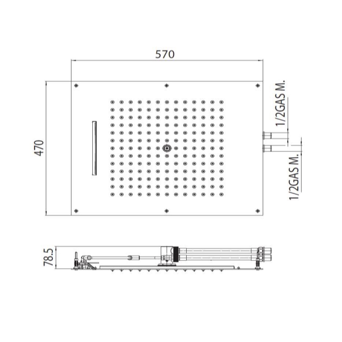 BOSSINI DREAM/2 Верхний душ 570 x 470 мм, 2 режима (дождь, каскад), цвет: белый матовый