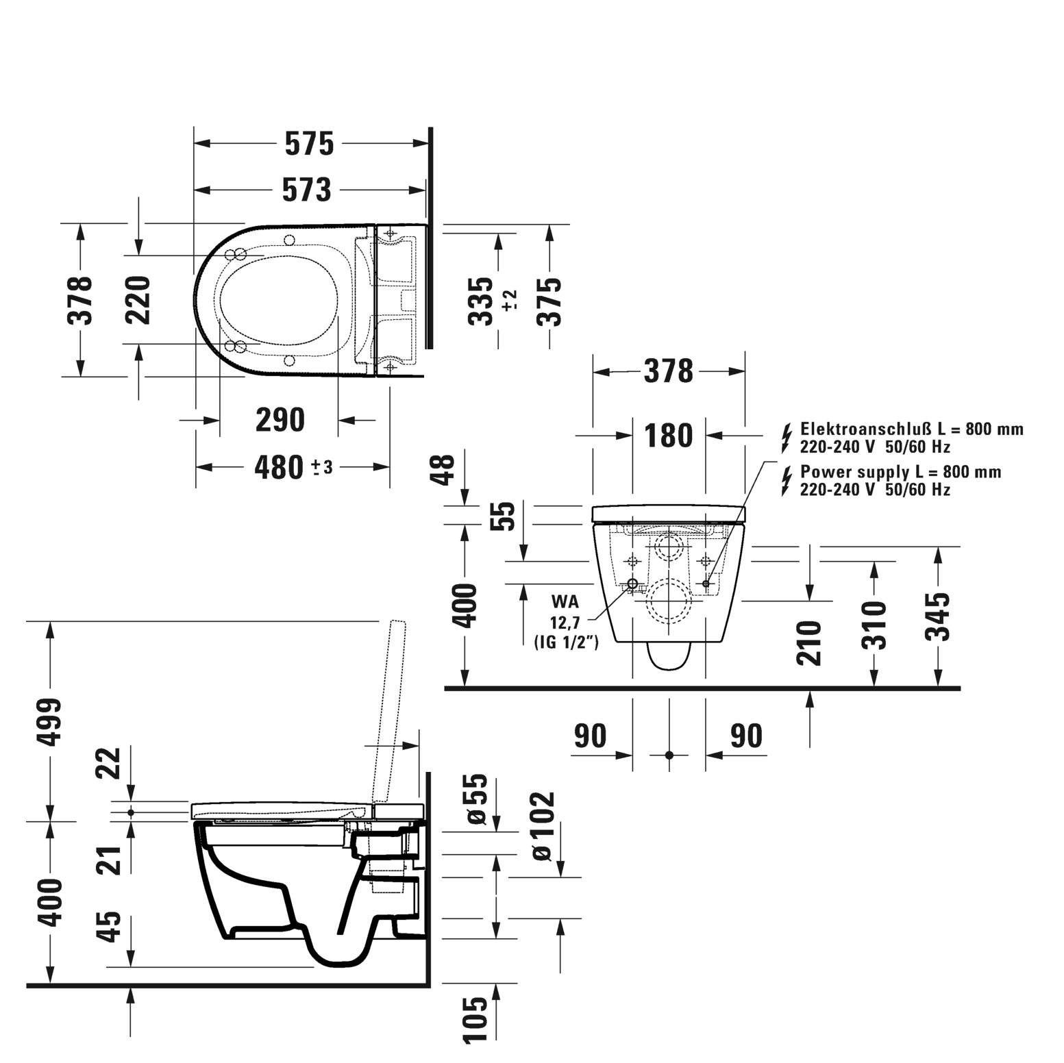 Duravit Starck F Комплект : унитаз 650000 с сиденьем SensoWash с защитным устройством в соответствии с EN 1717, цвет: белый