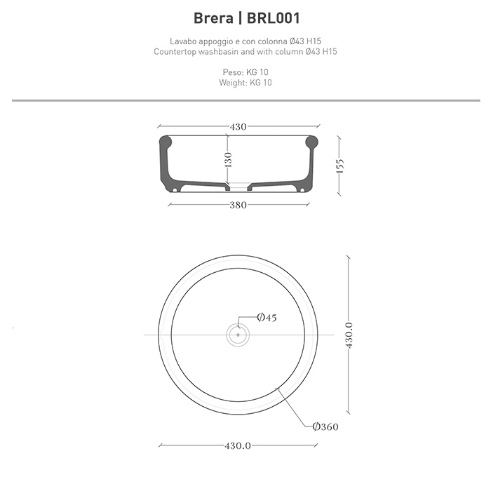 Artceram Brera Раковина накладная Ø43 см, цвет: белый матовый