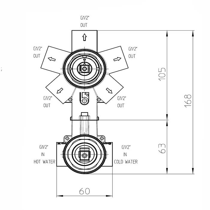 Bossini Oki Смеситель для душа, встраиваемый, с девиаторм 1/2/3/4/5, цвет: золото