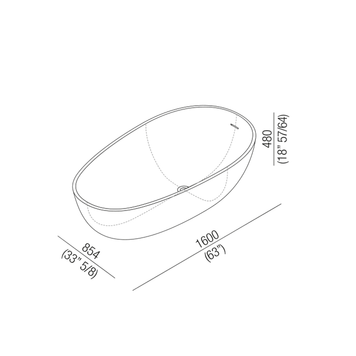 Agape Spoon Ванна отдельностоящая 160х85хh48 см, с переливом, материал: Cristalplant®, цвет: белый матовый
