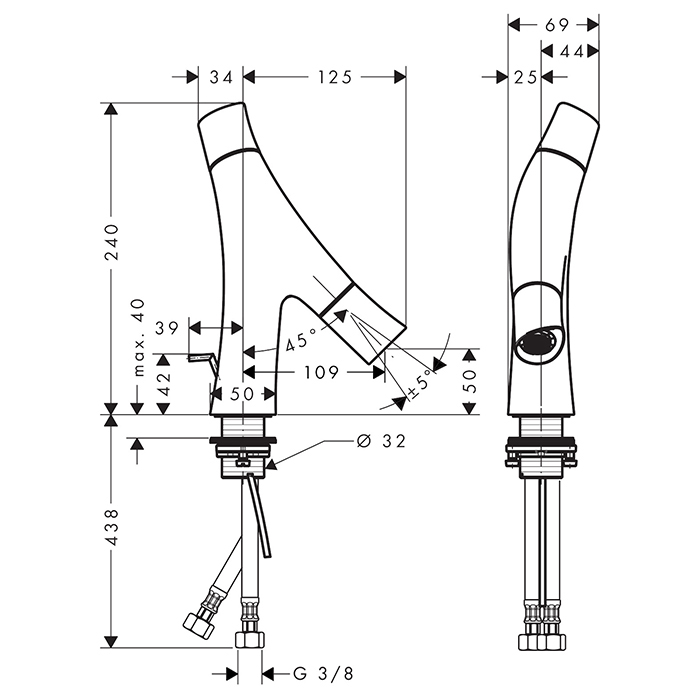 Axor Starck Organic Смеситель для раковины 50, на 1 отв., с донным клапаном, цвет: шлифованная медь