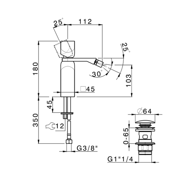 Cisal Hi-Rise Смеситель для биде, на 1 отв., в комплекте с донным клапаном, цвет: хром
