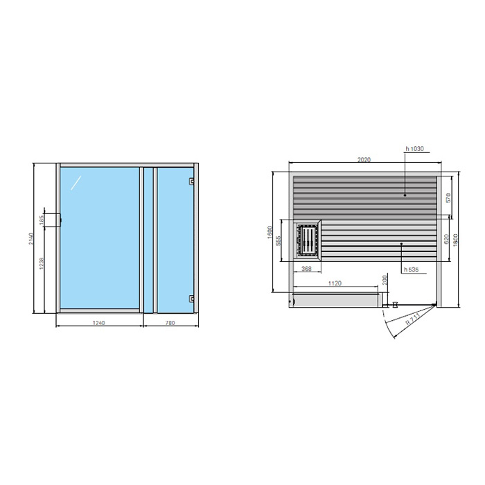 Effegibi Yoku S Glass Био-Сауна 202x180х214см, угловая SX, цвет: термообработанная древесина