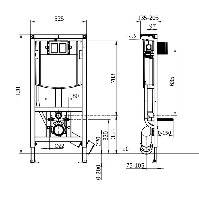 Villeroy&Boch ViConnect Инсталляция для подвесного унитаза 52.5х13.5х112