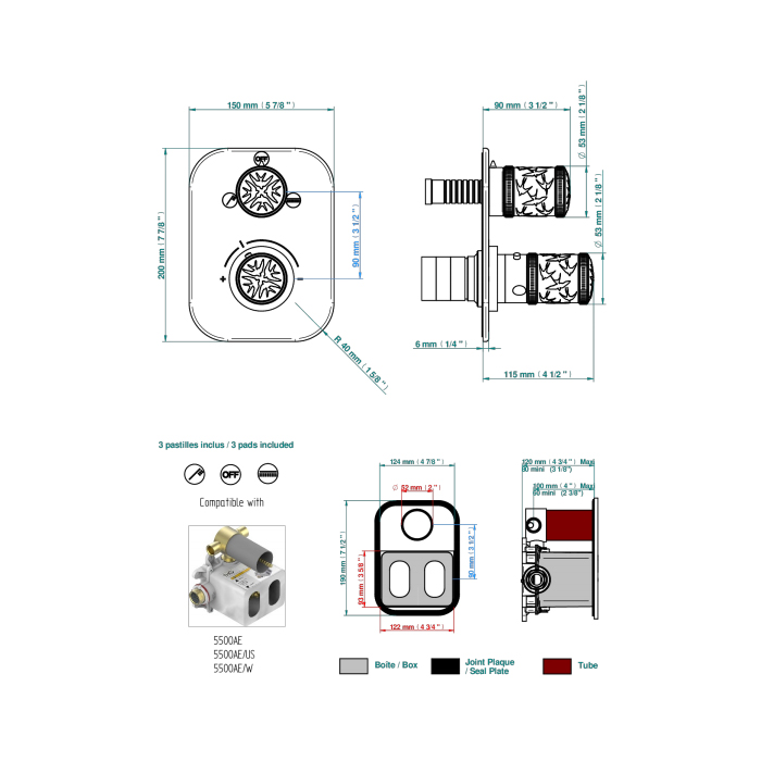 THG Hirondelles Смеситель для душа, встраиваемый, термостатический, цвет: Polished gold