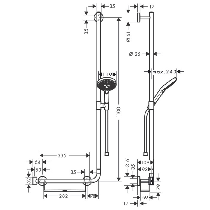 Hansgrohe Raindance Select S 120/U'Comfort Душевой гарнитур, с ручным душем и полочкой, 110см., цвет: хром