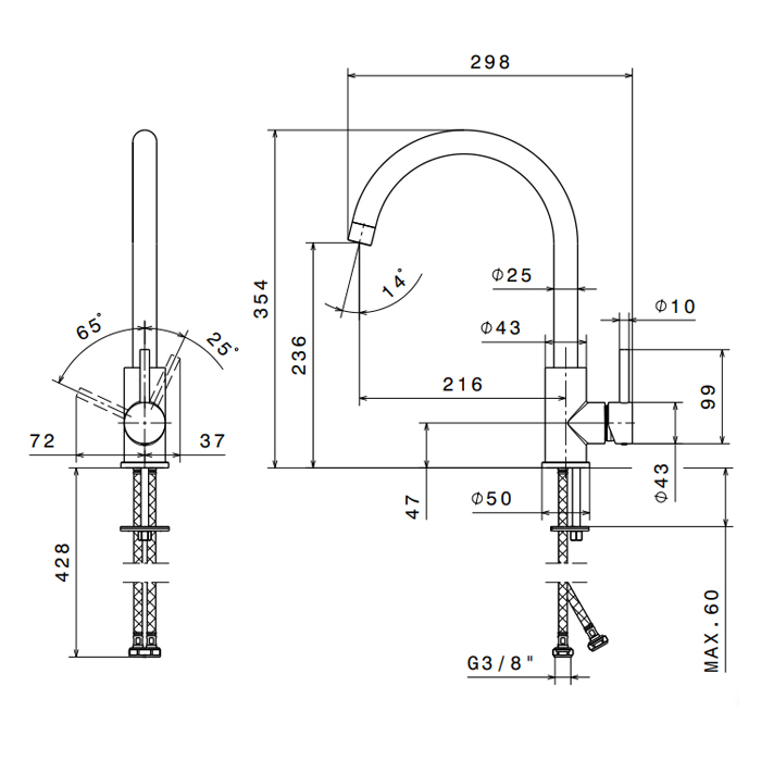 Newform Reasl Steal Смеситель для кухни, 1 отв., цвет: нержавеющая сталь
