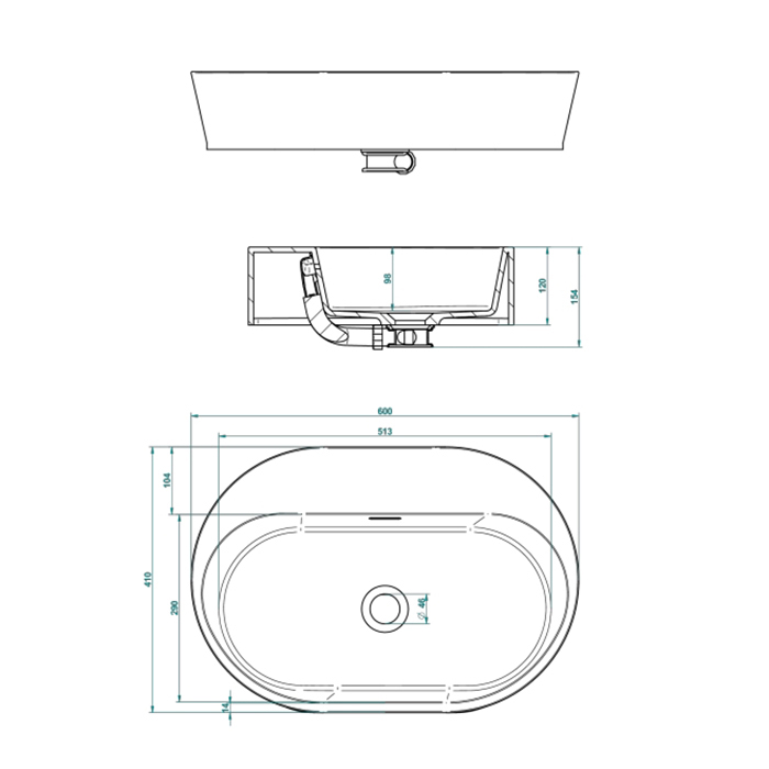 THG Monceau Раковина накладная 60х41х12cм., без отв., с переливом, цвет: белый матовый