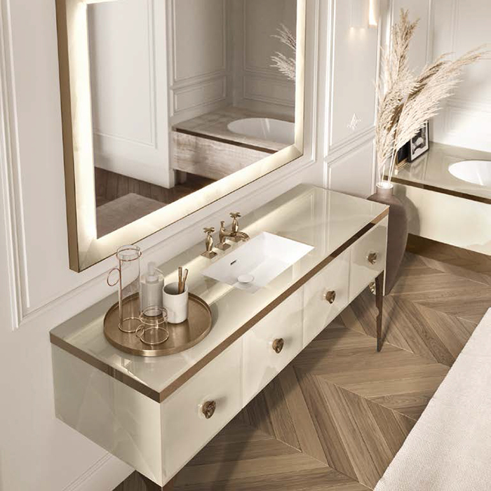 VITAGE milldue edition MAJESTIC 10/b Комплект мебели 180х55х82см напольный, раковина, зеркало, с подсветкой, отделка: стекло onice gold, фурнитура: бронза