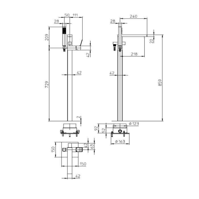 Bossini Aki Line Внешняя панель для ванной комнаты с колонной, настил пола AKI, лейка Cube, шланг из латуни 125 см. цвет: хром
