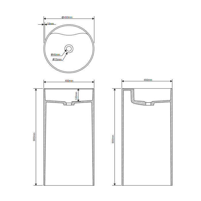 Dea Design Раковина 45х90см., напольная, без отв., цвет: белый матовый