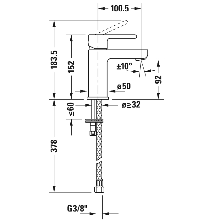 Duravit B.2 Смеситель для раковины, 1 отв., излив 101мм, цвет: хром