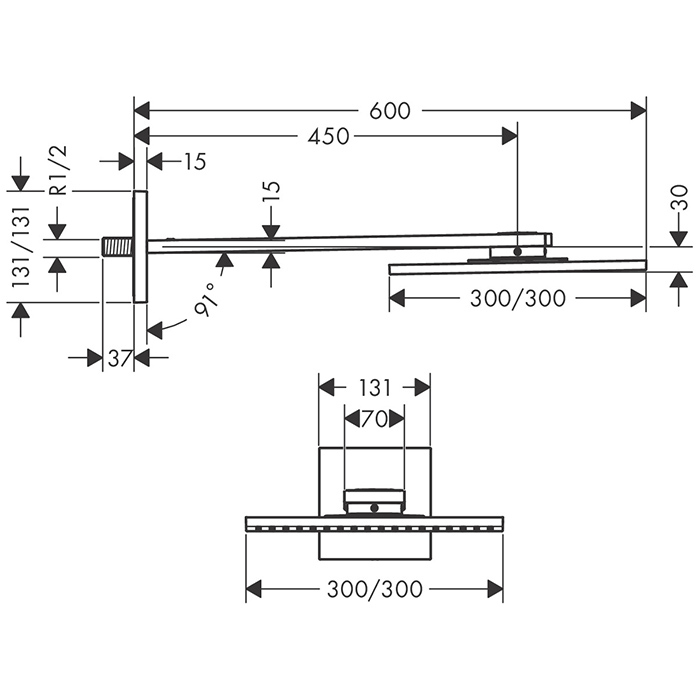 Axor ShowerSolutions Верхний душ, 30x30см, 1jet, с держателем 45см, настенный, цвет: шлифованная бронза