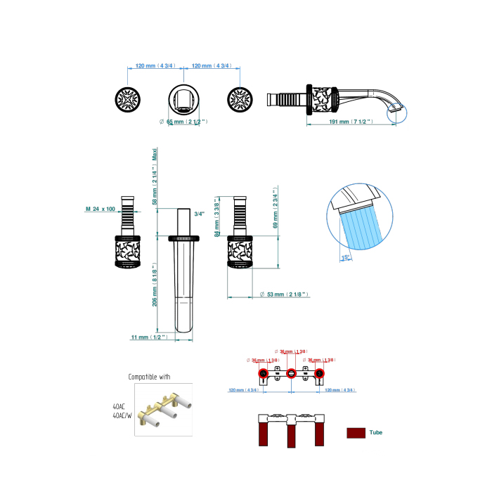 THG Hirondelles Platinum Stamped Смеситель для раковины, встраиваемый, цвет: Brown bronze color PVD