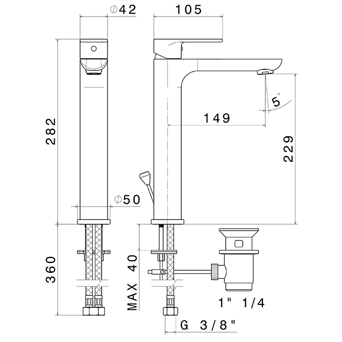 Newform Extro Смеситель для раковины, 1 отв., с донным клапаном, высокий, цвет: хром