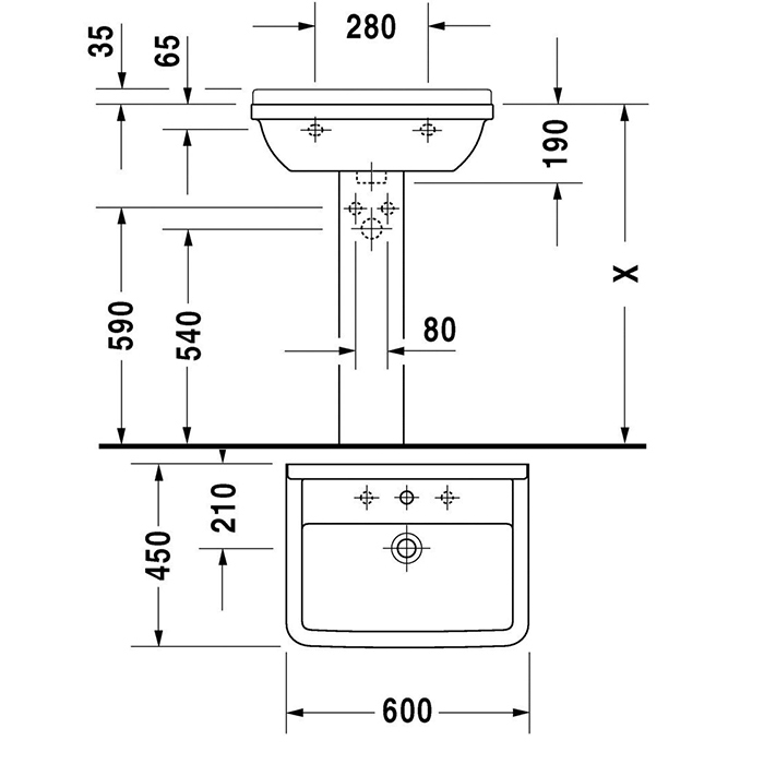 Duravit Starck 3 Раковина подвесная 60х45см.,  с 1 отв под смеситель, с переливом, цвет: белый
