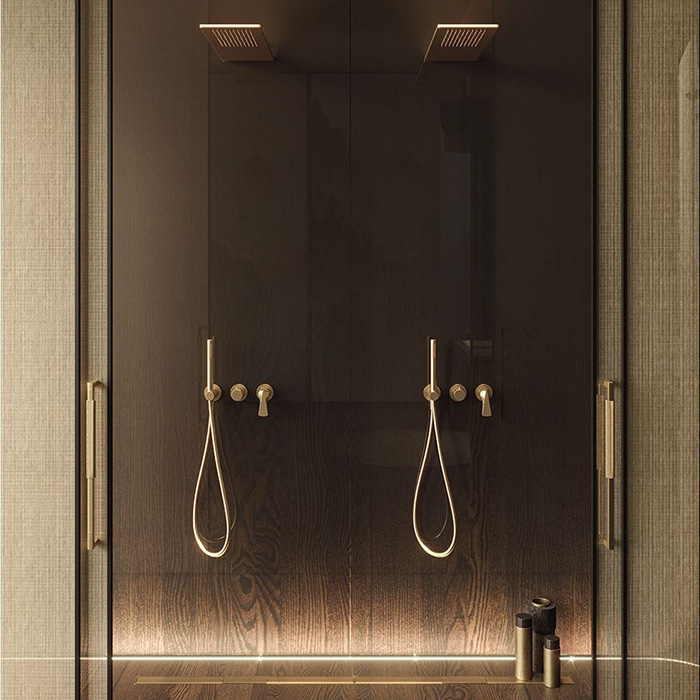 Gessi Anello Душевой гарнитур с держателем, подводом воды, ручным душем и шлангом 150см., цвет: Warm Bronze Br. PVD