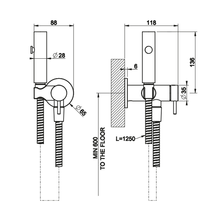 Gessi Transparenze Гигиенический душ, с настенным держателем, со смесителем, с подводом воды и шлангом 125cм., цвет: Gold Br. PVD