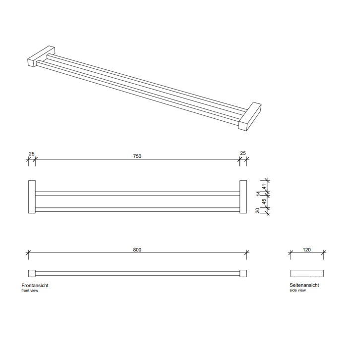 Decor Walther Corner HTD80 Полотенцедержатель 80см, двойной, подвесной, цвет: черный матовый