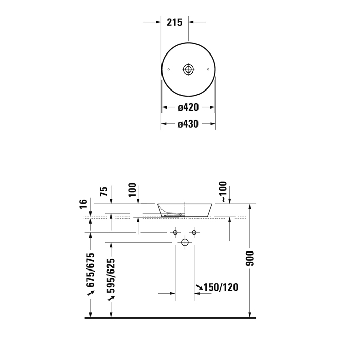 Duravit Cape Cod Раковина 43 см, без отв., круглая, цвет: белый