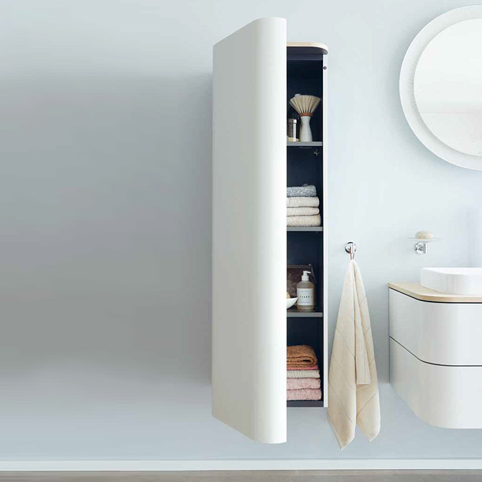 Duravit Happy D.2 Plus Шкаф навесной 40x36х133см с 3 стеклянными полками петли слева, подвесной, цвет: nordic white satin matt/mediterrenean oak