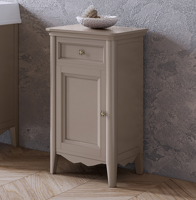 TW Veronica, Тумба 50.2/45x40/37.4 x h86.7см, 1 распашная дверка 1 выдвижной ящик, доводчики Blum (петли слева-SX), напольная, цвет: Tortora, ручки: Riflesso