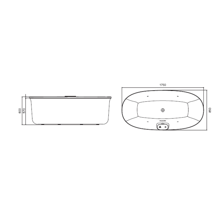 Jacuzzi Arga  Ванна 175x85x57 см отдельностоящая, Swirlpool Illumatherapy™4 форсунки, подсветка Rainbow, цвет: белый глянцевый