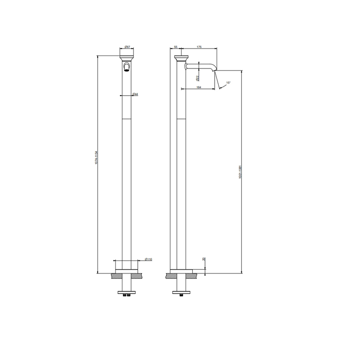 Gessi Origini Смеситель для раковины, напольный, цвет: Finox Brushed Nickel