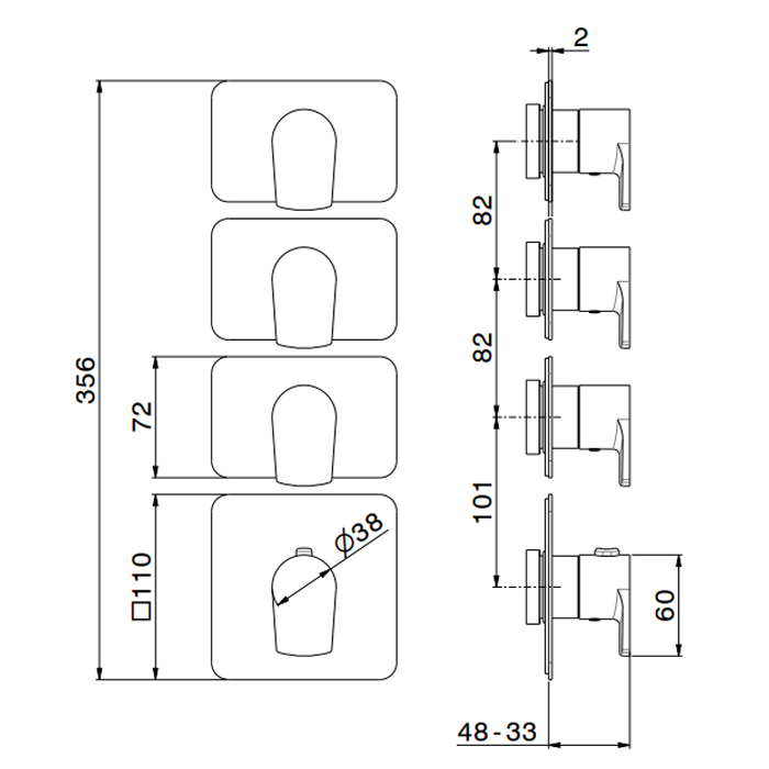 Newform Haka Смеситель для душа, термостатический, на 3 источника, цвет: белый матовый
