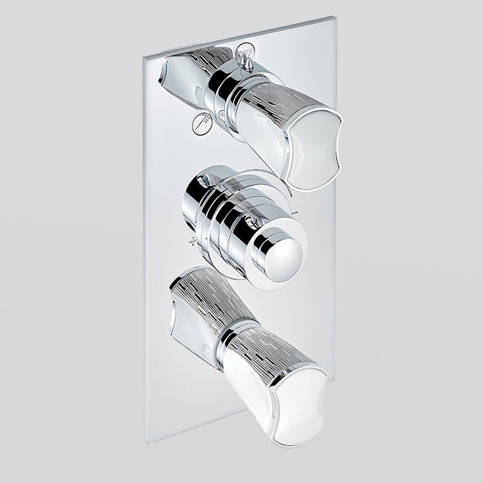 THG Infini white porcelain with platinum decor Смеситель для душа встраиваемый, термостатический, с запорным вент и переключ на 2 потока, внешн часть, цвет хром