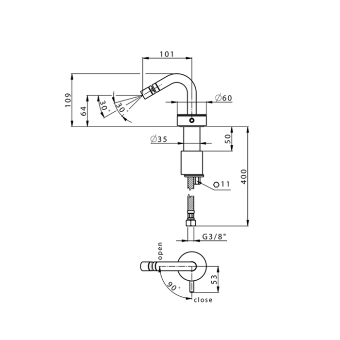 Cisal Slim Смеситель для биде, на 1 отв, цвет: черный матовый