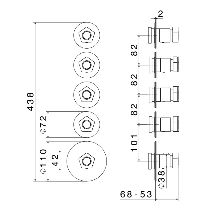 Newform ParkLE Смеситель для душа, встраиваемый, термостатический, на 4 потока, цвет: PVD glossy gold/черный матовый