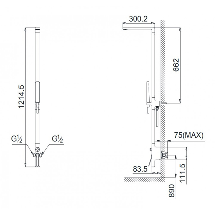 TOTO Showers Душевая стойка с термостатическим смесителем 220x586x1200мм, SMA, Comfort Wave, Warm Spa, цвет: хром (без шланга и ручного душа)