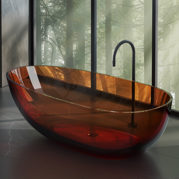 Dea Design Modern Ванна 180x90x57см., отдельностоящая, Glasstech, прозрачная смола, цвет: Sunset R1