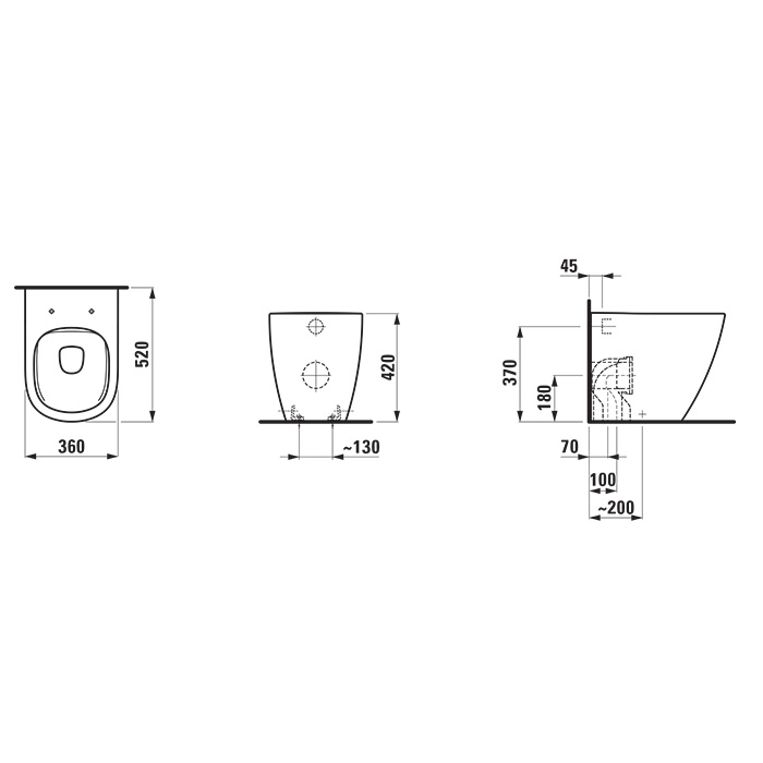 Laufen Lua Унитаз напольный 52x36xh42см, безободковый, цвет: белый глянцевый