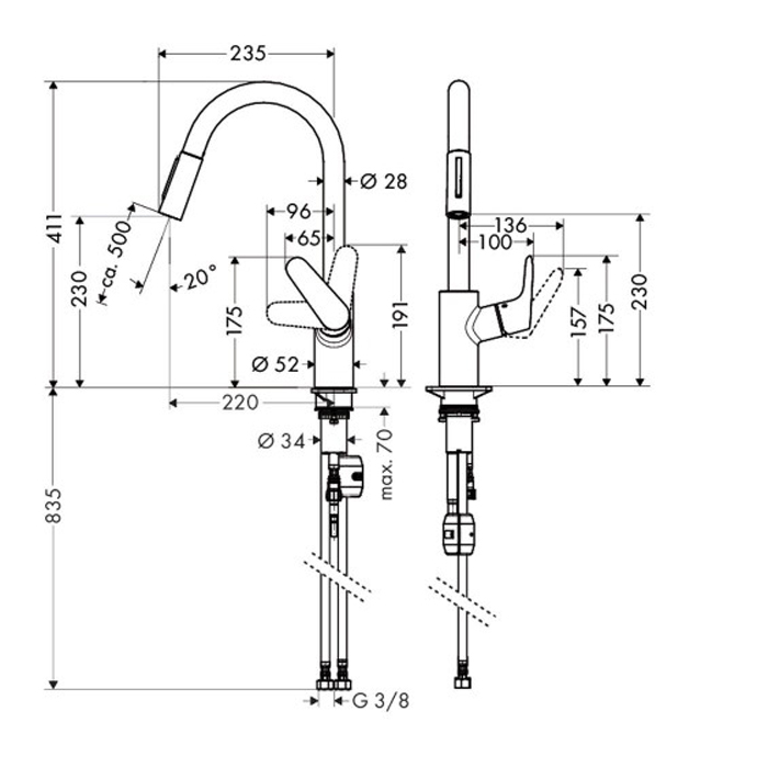 Hansgrohe Focus, Смеситель для кухни, с выдвижным душем, Цвет: хром