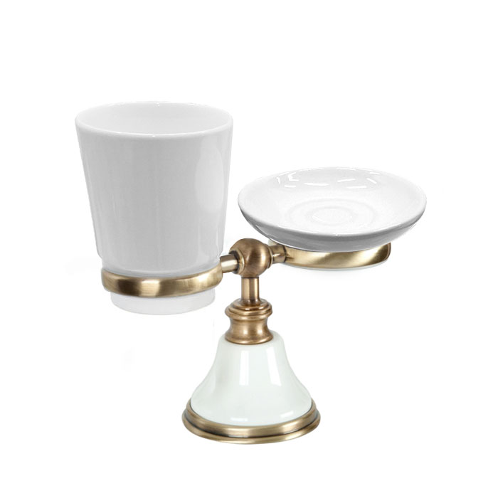 TW Harmony 141, настольный держатель с мыльницей и стаканом, цвет: белый/бронза