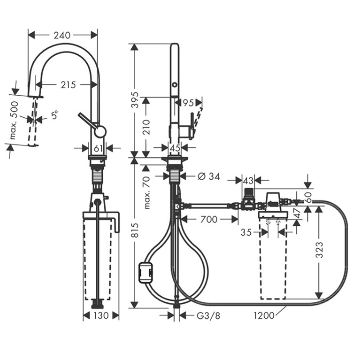 Hansgrohe Aqittura Смеситель для кухни, 1 отв., с вытяжным изливом 1jet и функцией фильтрации, цвет: хром 