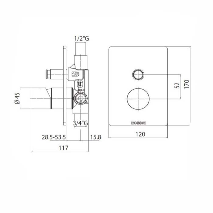 Bossini Oki Смеситель для душа, встраиваемый, 2 выхода, цвет: хром