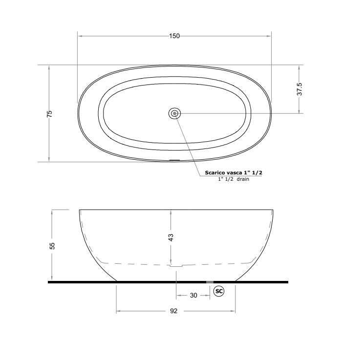 Gruppo Treesse Vera Ванна 150х72х55см., отдельностоящая, из искусственного камня, цвет: белый матовый