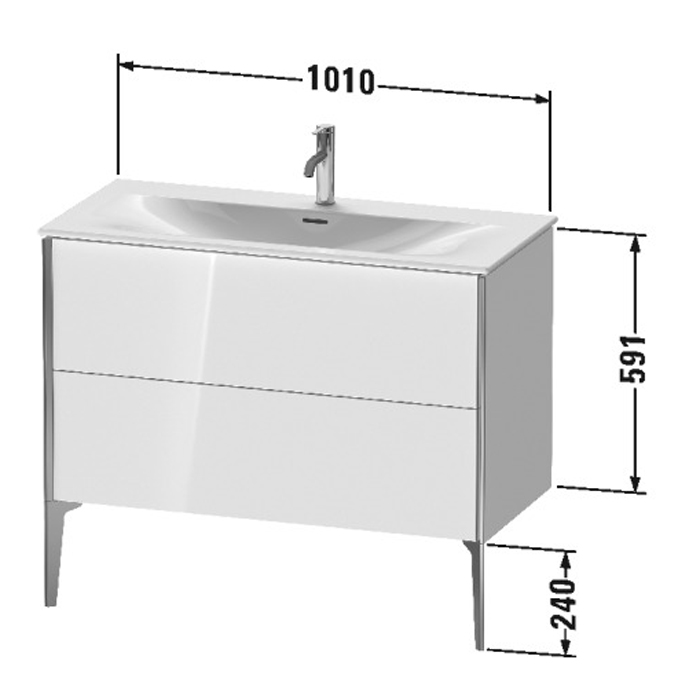 Duravit XViu Тумба подвесная 101x48x59.1см, с раковиной, 2 ящика, цвет: белый глянцевый/champagne matt